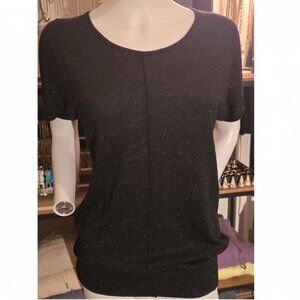 Black Metallic Silver Short Sleeve Knit Sweater XS